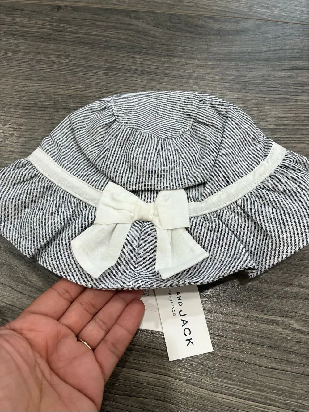 Janie and Jack Navy Stripe Sun Hat with Cream Bow